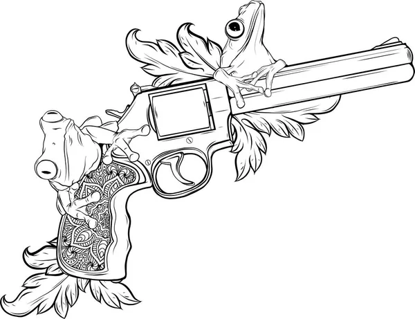 Revolver Ilustrací Vektoru Žáby Květin — Stockový vektor