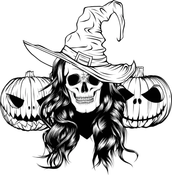Halloween Pumpkin Skulls Vector Illustration Art — Stock Vector