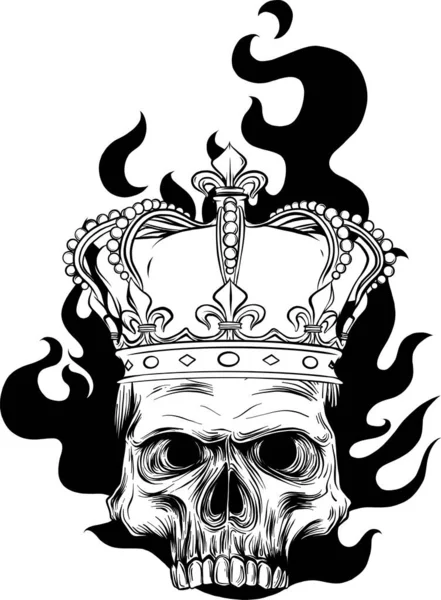 白地に炎のある王の頭蓋骨 — ストックベクタ