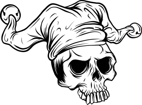 ジェスター ハットの頭蓋骨 モノクロベクトル — ストックベクタ