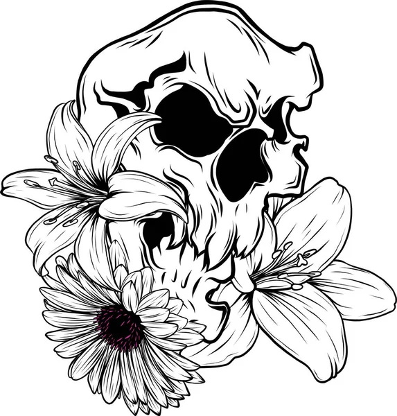 Schiefe Totenkopf Blumen Illustration Hochwertiger Vektor — Stockvektor
