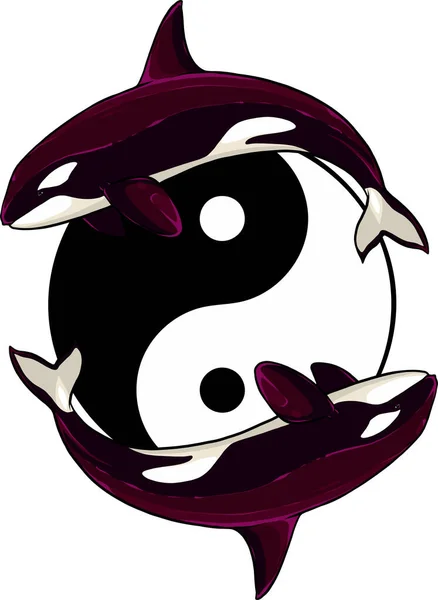 Ilustración Dos Ballenas Asesinas Alrededor Del Símbolo Yin Yang — Vector de stock