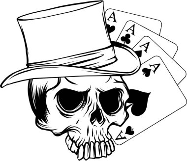 Poker kartları kafatası, vektör çizim ile