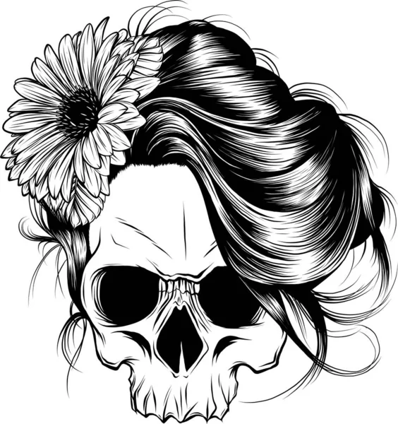 Leaning Skull Flowers Illustration High Quality Vector — Stock Vector