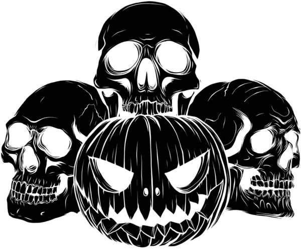 Calabaza Halloween Con Calaveras Arte Ilustración Vectorial — Vector de stock