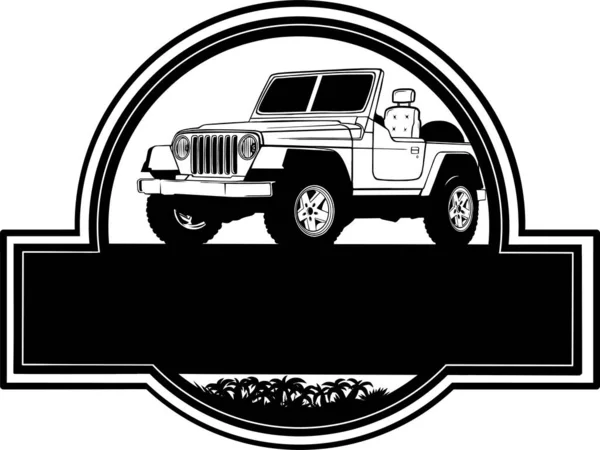 ロゴにモノクロームのジープ車のイラスト — ストックベクタ