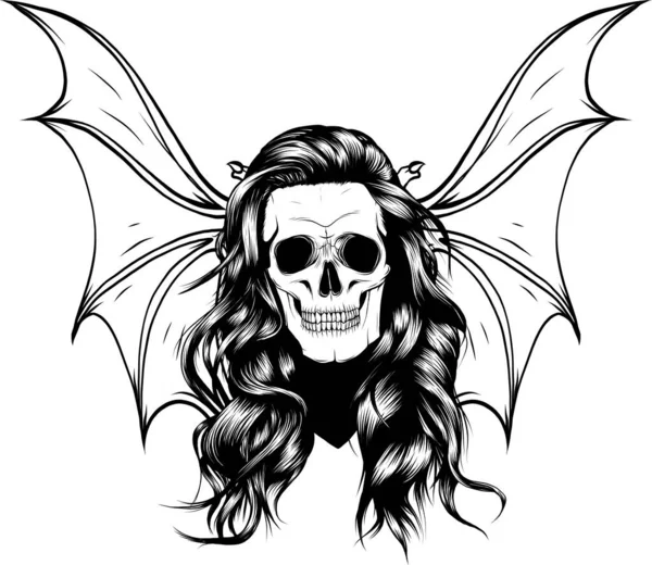 Handgetekende Vampierschedel Met Vleermuisvleugels Halloween Truc Trakteer Vector Poster Illustratie — Stockvector