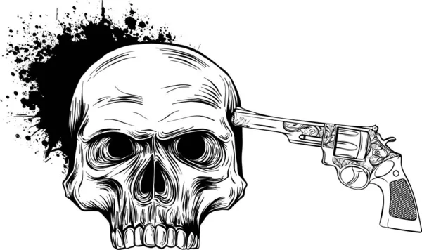 Crâne Souriant Avec Revolvers Pour Conception Tatouage Version Jpeg Également — Image vectorielle