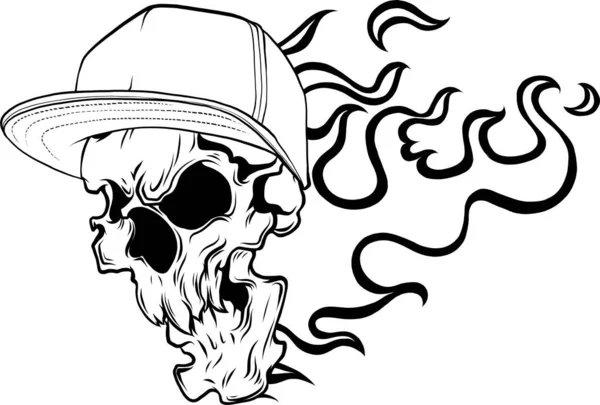 Illustration Silhouette Crâne Colère Avec Chapeau Sur Fond Blanc — Image vectorielle