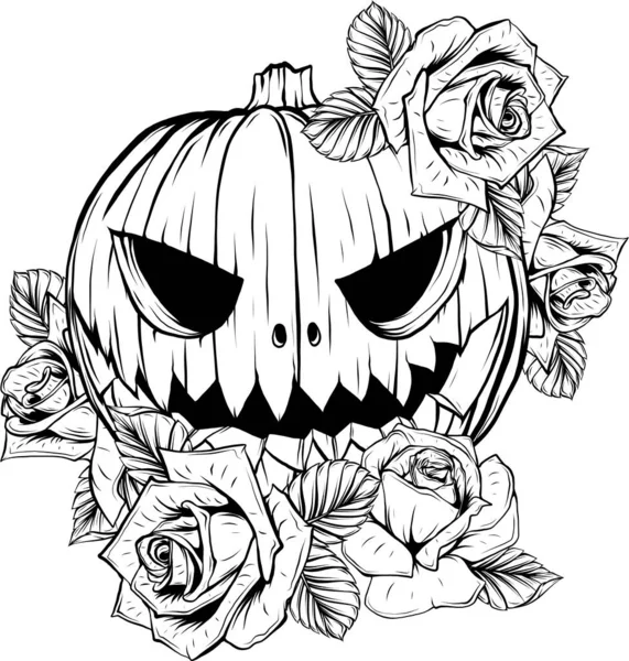 Calabaza Monocromática Con Rosas Halloween Angustiado — Archivo Imágenes Vectoriales