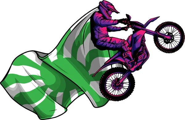 Pengendara Motorcross Mengendarai Sepeda Motorcross - Stok Vektor