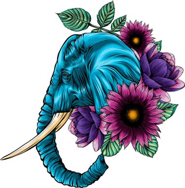 illustration of Elephant head digital draw clipart