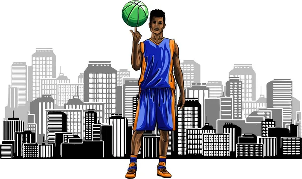 Vector Ilustración Jugador Baloncesto Bola — Vector de stock