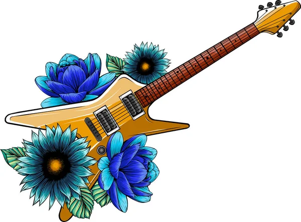 Ilustrasi Vektor Gitar Electric Penuh Warna - Stok Vektor