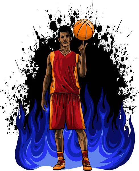 Illustrazione Vettoriale Del Giocatore Basket Palla — Vettoriale Stock