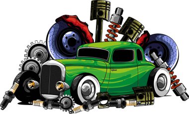 Hot rod araba vektör çiziminin çizimi