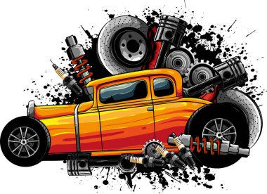 Hot rod araba vektör çiziminin çizimi
