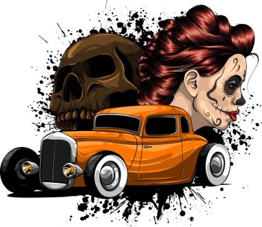 Hot rod araba vektör çiziminin çizimi