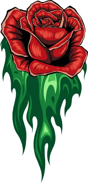 Rose Blume Mit Grünen Blättern — Stockvektor