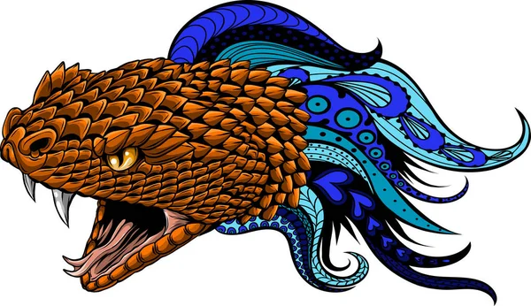 Iconique Tête Serpent Illustration Dessinée Main — Image vectorielle