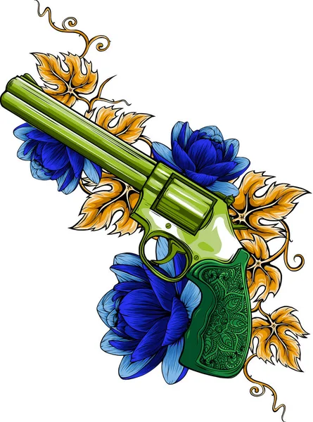 Dibujar Revólver Ilustración Vectorial Pistola — Vector de stock