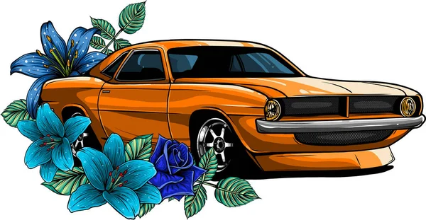 Hand Draw Muscle Car Vector Illustration — Stock Vector