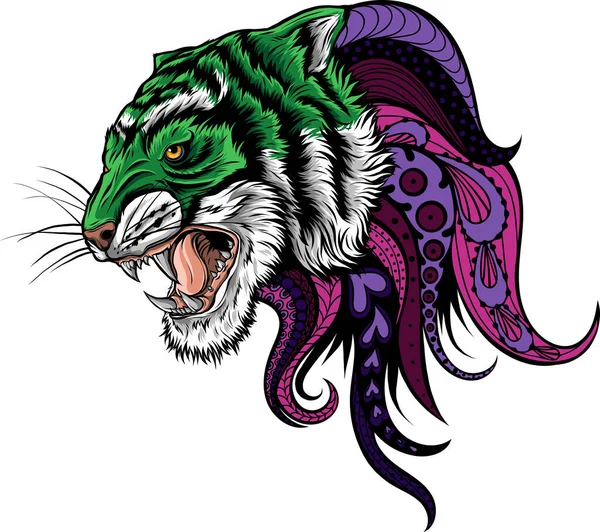 Tête Tigre Dans Style Détaillé — Image vectorielle