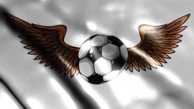 Bayraktaki kanatlı futbol topu. dijital video