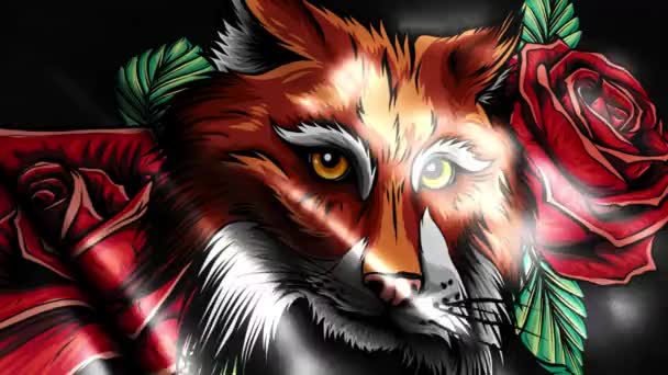 Kepala Lynx Dengan Mawar Bendera Animasi Video — Stok Video