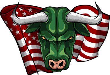 head of bull with american flag