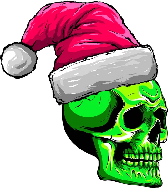 Crâne Portant Chapeau Père Noël — Image vectorielle