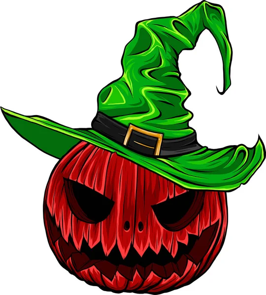 Calabaza Halloween Con Sombrero Bruja Aislado — Archivo Imágenes Vectoriales
