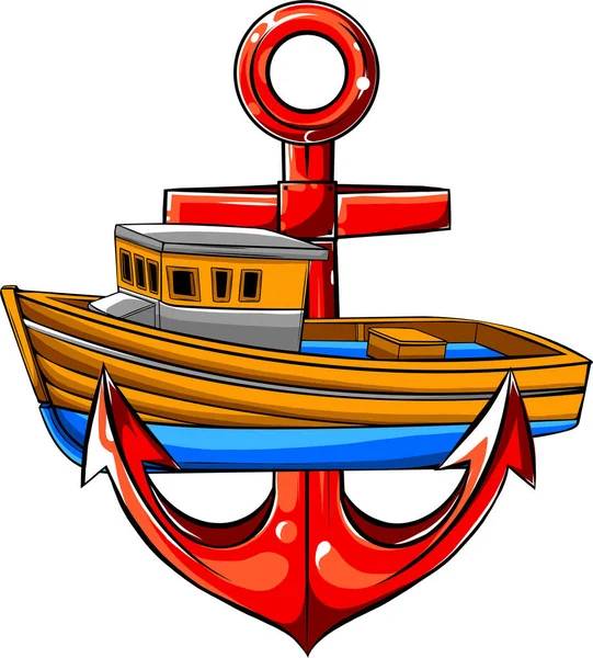 ベクトルイラスト魚船 Caricature — ストックベクタ