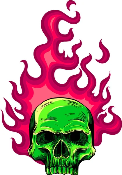 Totenkopf Feuer Mit Flammen Vektor Illustration — Stockvektor