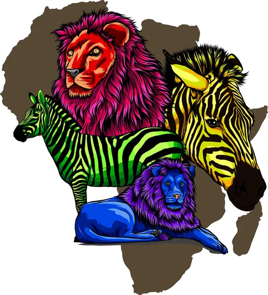 Vektor Illustration Von Löwe Und Zebra — Stockvektor