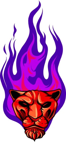 Απεικόνιση Της Τίγρης Κεφάλι Φλόγες — Διανυσματικό Αρχείο