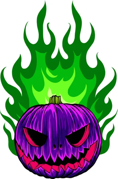 Διάνυσμα Ενός Τρομακτικού Flaming Halloween Pumpkin Jack Lantern Head — Διανυσματικό Αρχείο