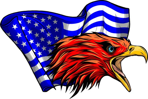 Vektor Amerikanischer Adler Vor Flagge Und Weißem Hintergrund — Stockvektor