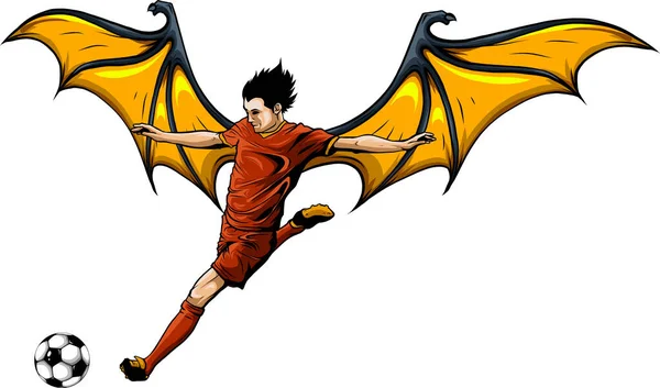Fußballer Mit Fledermausflügeln — Stockvektor