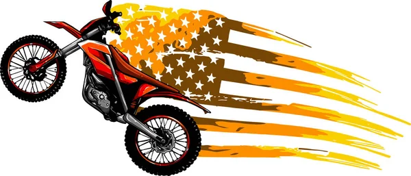 Motorcross Sport Met Amerikaanse Vlag — Stockvector