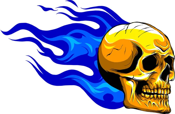 炎ベクトルと火の上の頭蓋骨 — ストックベクタ