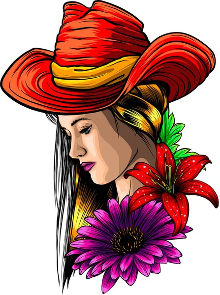 Cara Niña Vaquero Con Sombrero — Archivo Imágenes Vectoriales