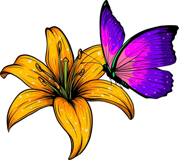 Векторная Иллюстрация Бабочек Цветов — стоковый вектор