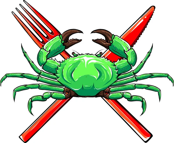 Meeresfrüchte Menü Design Mit Krabben Und Teller Auf Weißem Hintergrund — Stockvektor
