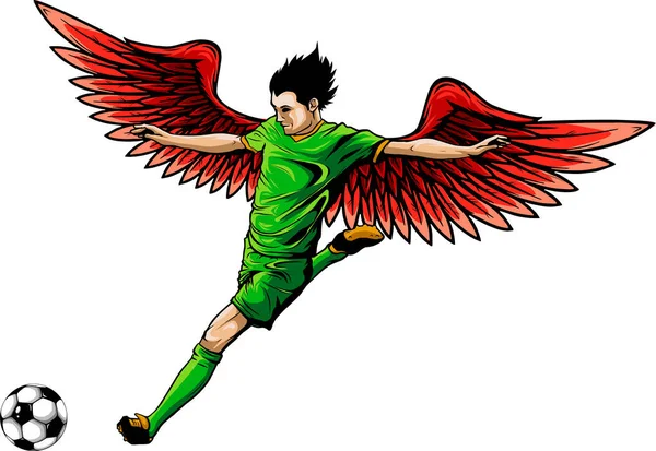 翼とボールを持つサッカー選手のイラスト — ストックベクタ