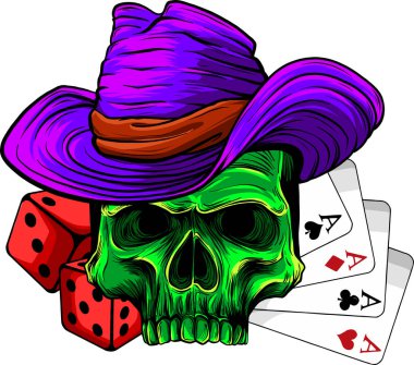 vector of skull with hat and poker ace
