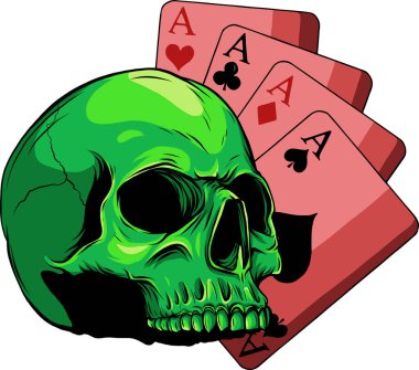 Poker suratlı Kafatası ve dört as.