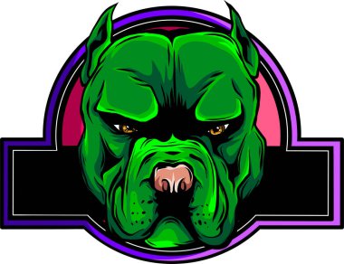 Kızgın Pitbull Köpek Çizgi Filmi Karakter vektör logosu rozet şablonu