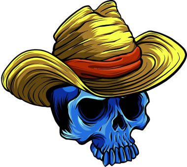 Beyaz arkaplanda Kovboy kafatasının vektör çizimi.