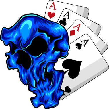 Poker suratlı Kafatası ve dört as.